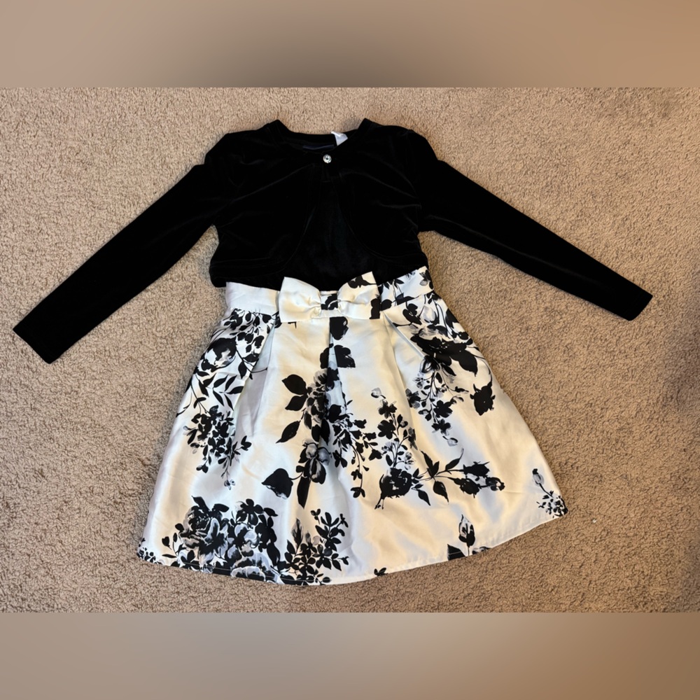 Girl’s Black and White Floral Dress